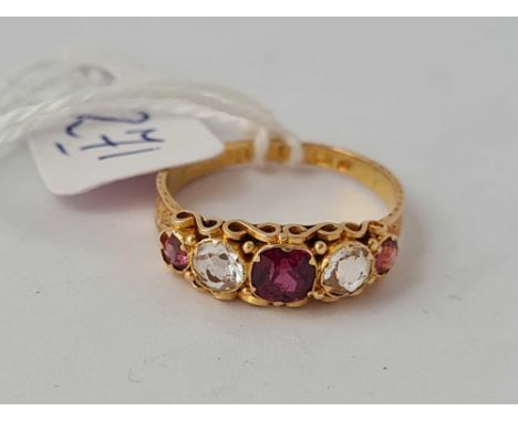 Victorian ruby &amp; white stone 15ct gold set ring size O