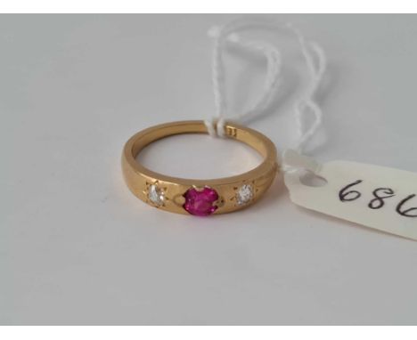 A synthetic ruby and diamond ring size N     3.3 gms