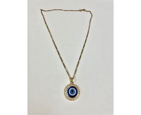 Vintage 9ct gold chain and Turkish eye pendant chain weight 2.8g , gross 6.5g
