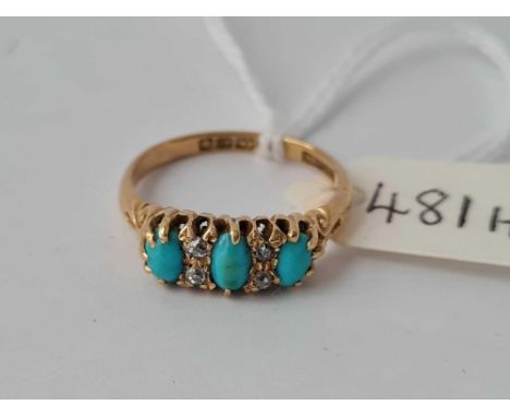 A turquoise and diamond ring 18ct gold size P   3.8 gms