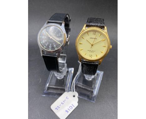 Two gents SEKONDA wrist watches one vintage with black dial both with seconds sweep