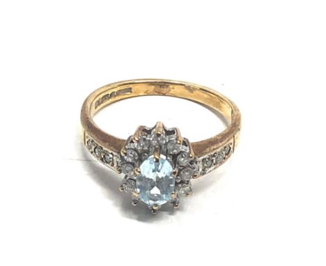 9ct Gold Aquamarine &amp; Diamond  Ring (2.2g)