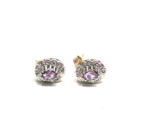 9ct Gold Diamond &amp; Amethyst Stud Earrings (1.7g)