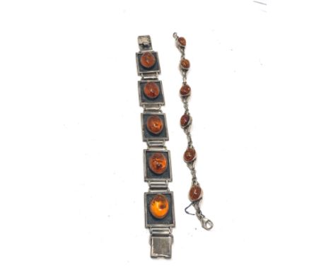 2 X Sterling Silver Amber Panel Bracelets, 50g