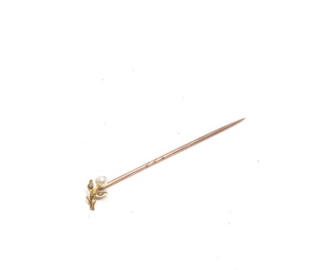 18ct Gold Antique Pearl Floral Stick Pin (0.9g)