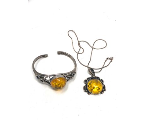 Silver &amp;  Amber Bangle &amp; Necklace, 42g