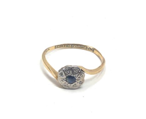 18ct Gold &amp; Platinum Diamond &amp; Sapphire Ring (1.9g)