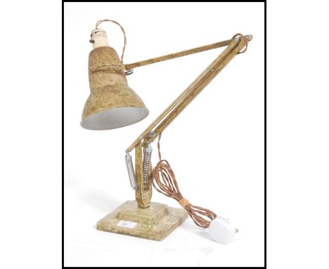 An early 20th century Herbert Terry 1228 twin step industrial anglepoise desk lamp having original scrumble finish. The light