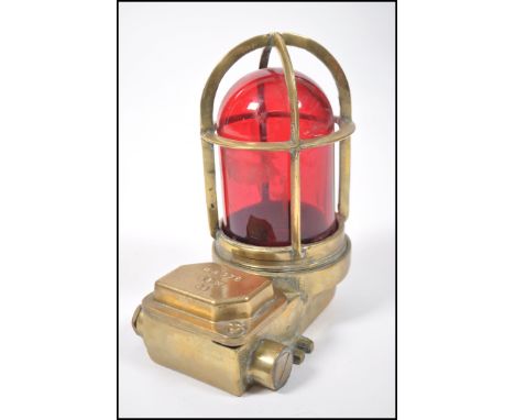 A vintage mid century explosion proof brass and red glass dome light - ships &nbsp;maritime industrial fitting.&nbsp;
Measure