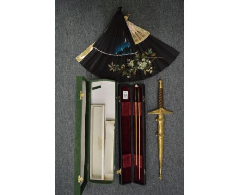 Conductors batons, cased together with a Commemorative presentation dagger and two fans.