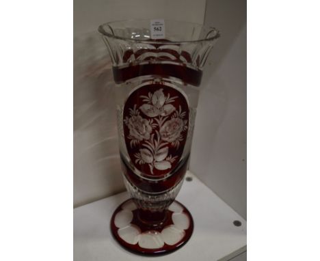 A Bohemian ruby tinted cut glass pedestal vase.