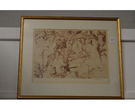 William Russell Flint, photo lithograph depicting buildings on a hillside, signed in pencil.