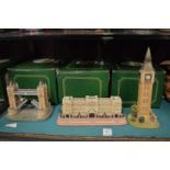 Three large Lilliput Lane boxed figure groups to include Tower Bridge, Buckingham Palace and Big Ben