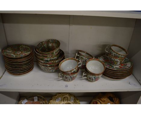 Quantity of famille rose cups, saucers, plates etc.