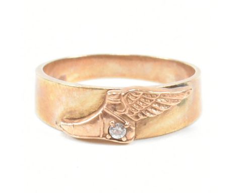 A vintage 9ct rose gold and diamond ring. The ring having a moulded Talaria of Mercury to depict the God Hermes' winged sanda