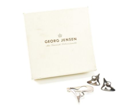 A Georg Jensen Danish sterling silver demi parure. The parure to include a pair of screw back earrings and a brooch pin all i