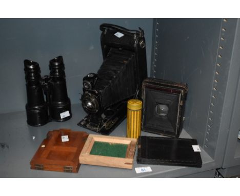 An early 20th Century Kodak JR No. 3A Autograph folding camera, a part field camera and back plates, with a Kodak Amateur Fla