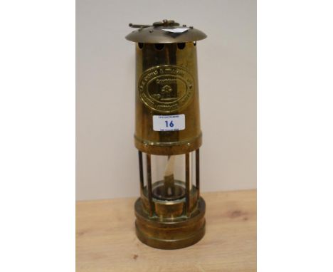 A vintage brass miner's lamp, by E.Thomas &amp; Williams Ltd. Of Aberdare, Wales, measuring 28cm