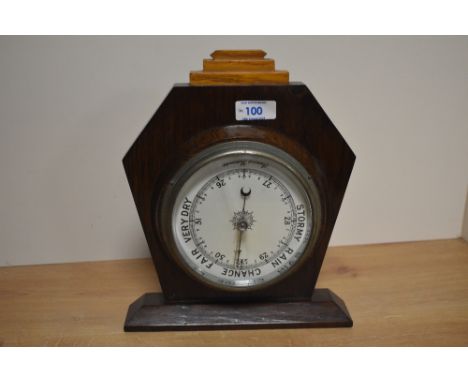 An early 20th Century oak barometer of Art Deco design