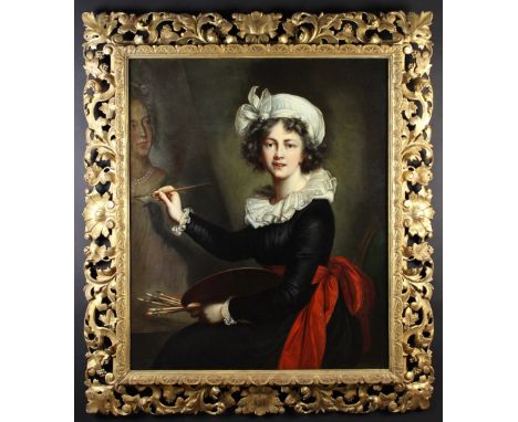 After Elizabeth Vigee Lebrun Circa 1850. A Fine OiI on Canvas: Self Portrait of the Artist seated at her easel 40 ins x 33½ i