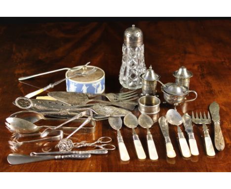 A Small Round Wedgewood Jasperware Butter Dish with Silver-Plated Lid and a Collection of Silver Plated Wares: A three part c