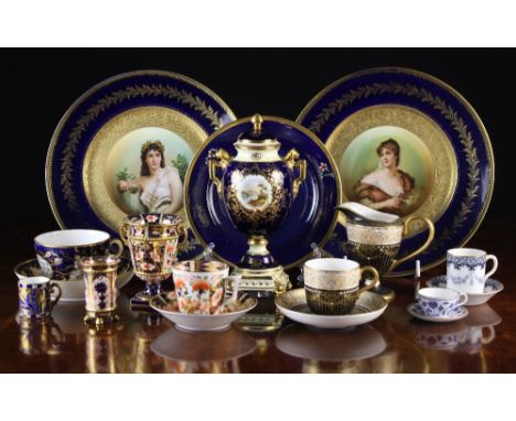 A Collection of Ornamental China: A Royal Crown Derby 3¾ ins (9.5 cm) Urn, tooth pick vase, coffee cup & saucer. A Minton's  