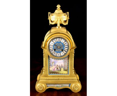 A Fine 19th Century Ormolu and Porcelain Mounted Striking Mantel Clock, retailed by Charles Crich, Leamington, circa 1880. Th