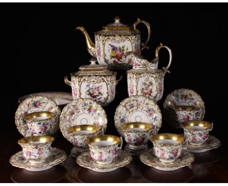 A 19th Century Jacob Petit Style Tea Service, hand-painted with delicate bouquets of flowers with gilt embellishments, and co