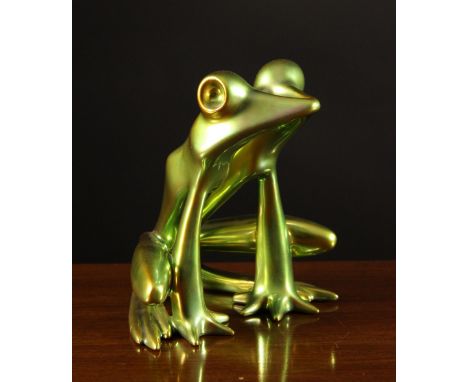 A Zsolnay Eosin Green Glazed Figure of a frog, 6½ ins (16.5 cms) in height.