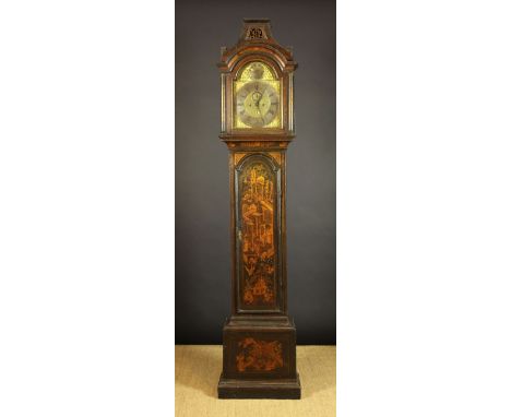 An 18th Century Lacquered Longcase Clock with chinoiserie decoration.  The eight day movement having a 11¾ in (30 cm) brass d