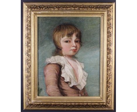 Early 19th Century English School; Oil on Canvas: Head & Shoulders Portrait of a Boy 19¾ ins x 16 ins (50 cm x 41 cm), in a c