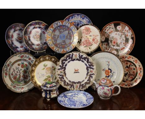 A Collection of Decorative Plates; mainly 19th century, to include a fine Chamberlains Worcester armorial plate, A Don Potter