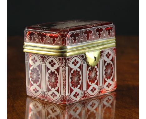 A Victorian Ruby Flashed Glass Casket of rectangular form engraved with the North West View of York Minster to the lid and pa