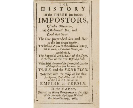 Evelyn (John) - The History of the Three late famous Impostors, viz. Padre Ottomano, Mahomed Bei, and Sabatai Sevi,   first e