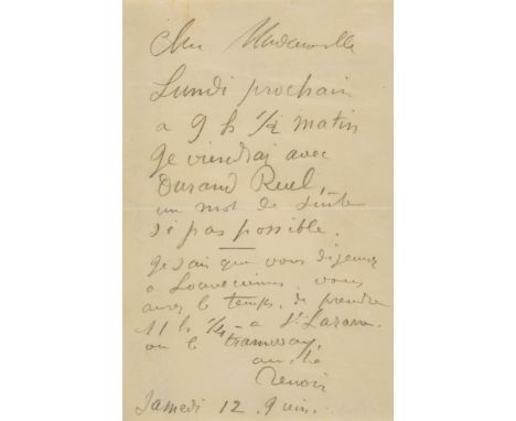 Autograph letter signed "Renoir" to Julie Manet, 1p  (Auguste,  French painter,   1841-1919)   Autograph letter signed "Renoi