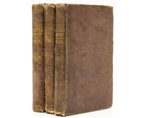 Dickens (Charles) - Oliver Twist, 3 vol.,   first edition ,  first issue ,  half-titles to vol.1 and 2, 25 etched plates by G