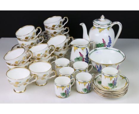 Early 20th century Adderley China Coffee Set comprising 6 Coffee Cans, 6 Saucers, Coffee Pot, Milk Jug and Sugar Bowls, some 