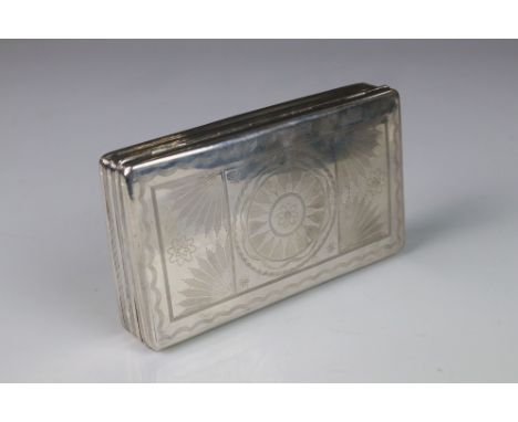 A French continental silver cigarette box with decoratively engraved lid, hallmarked to lid and base.