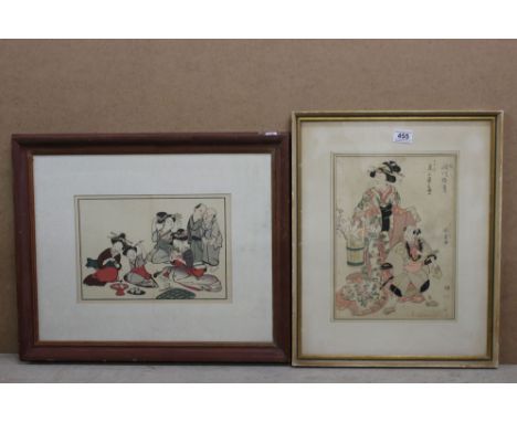 Utagawa Kunisada (1823-1880) Signed Japanese Woodblock, portrait of geisha and companion together Saito Shuho (1769-1859) Jap