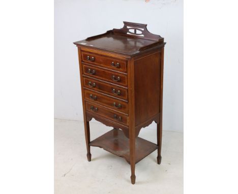 Edwardian Mahogany Inlaid Music Cabinet with Five Drawers, 53cms wide x 108cms high 