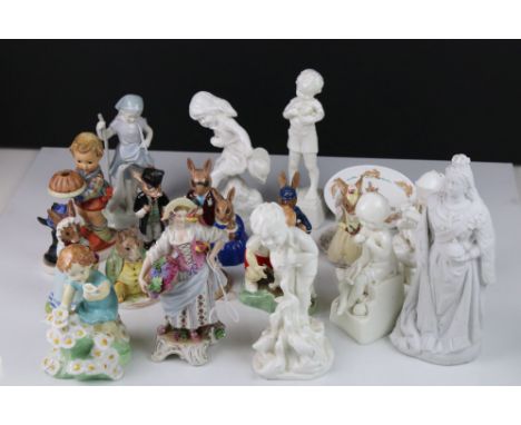 Mixed lot of Ceramic Figures and Animals including Beswick Beatrix Potter ' Samuel Whiskers ' with gold circle mark, Parian w