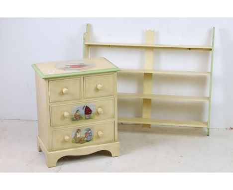 Nursery Small Chest of Two Short over Two Drawers, 59cms high x 49cms wide and Hanging Wall Shelf, 89cms long x 75cms high, b