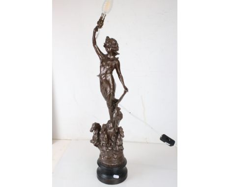 A spelter neoclassical statue converted into a lamp, approx 60cm in height. 