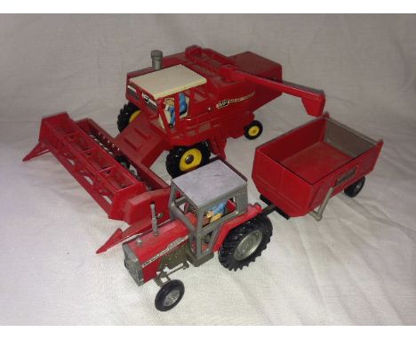 BRITAINS - MASSEY FERGUSON 760 COMBINE, 595 TRACTOR & 200 TRAILER
