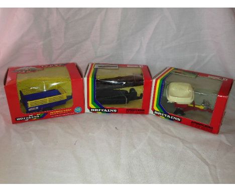 BRITAINS - LOGIC VARI-SPREADER (9411), LOG SLED (9412) & HIGH SIDED TRAILER (9413)