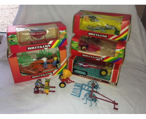 BRITAINS - ACCORD SEED DRILL (9544), MANURE SPREADER (9540), VICON MOWER (9531), PLOUGH SET (9546), POTATO HARVESTER - DAMAGE