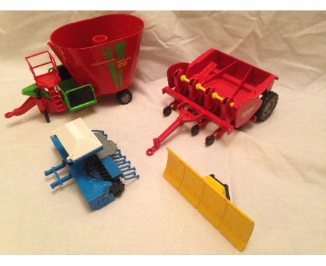 SIKU - GRIMME GL34Z PLANTER, STRAUTMANN VERTI-MIX 1250, BLUE SEED DRILL & YELLOW FRONT BLADE