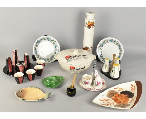 A Collection of British and Continental Ceramics to include Various Cruet Sets, Decorated Botanic PLates, Alfred Meakin Turee
