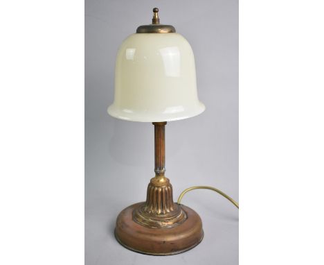 A Modern Brass Based Table Lamp with Opaque Glass Shade, 40cms High