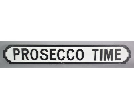 A Modern Painted Wooden Sign in the Form of a Victorian Street Sign, Prosecco Time, 89x14cms